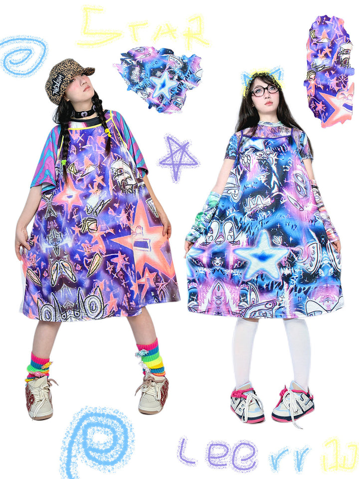 Purple Abstract Star Cami Midi Dress