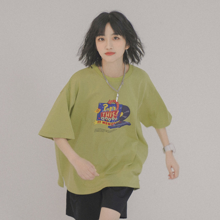 Vintage Printed Short-sleeve Loose Round-neck T-shirt