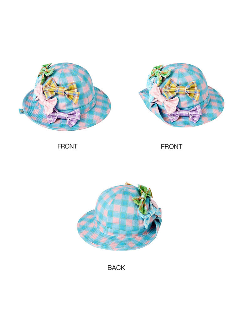 Pastel Plaid Bow Bucket Hat