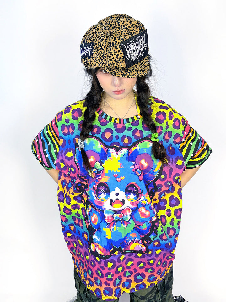 Rainbow Leopard Cartoon Bear T Shirt