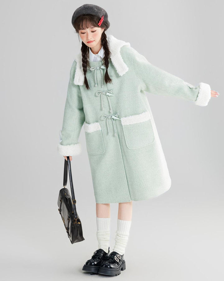 Mint Green College-style Thickened Wool Coat for Winter