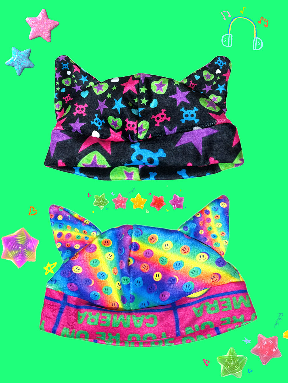 Colorful Graphic Cat Ear Beanie