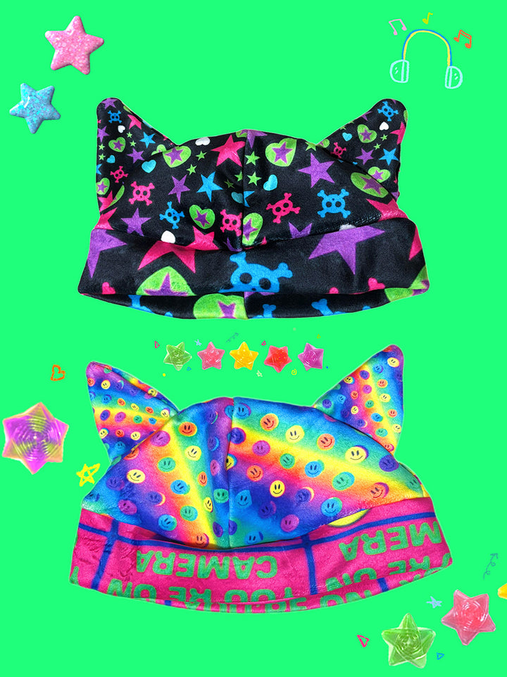 Colorful Graphic Cat Ear Beanie