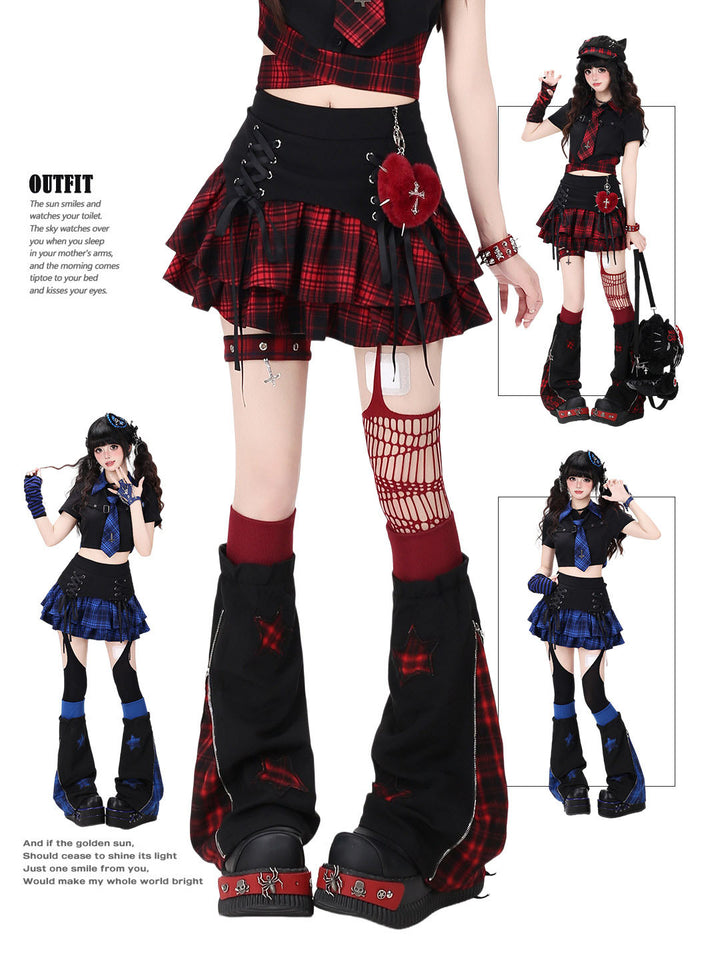 Plaid Lace Up Ruffle Mini Skirt