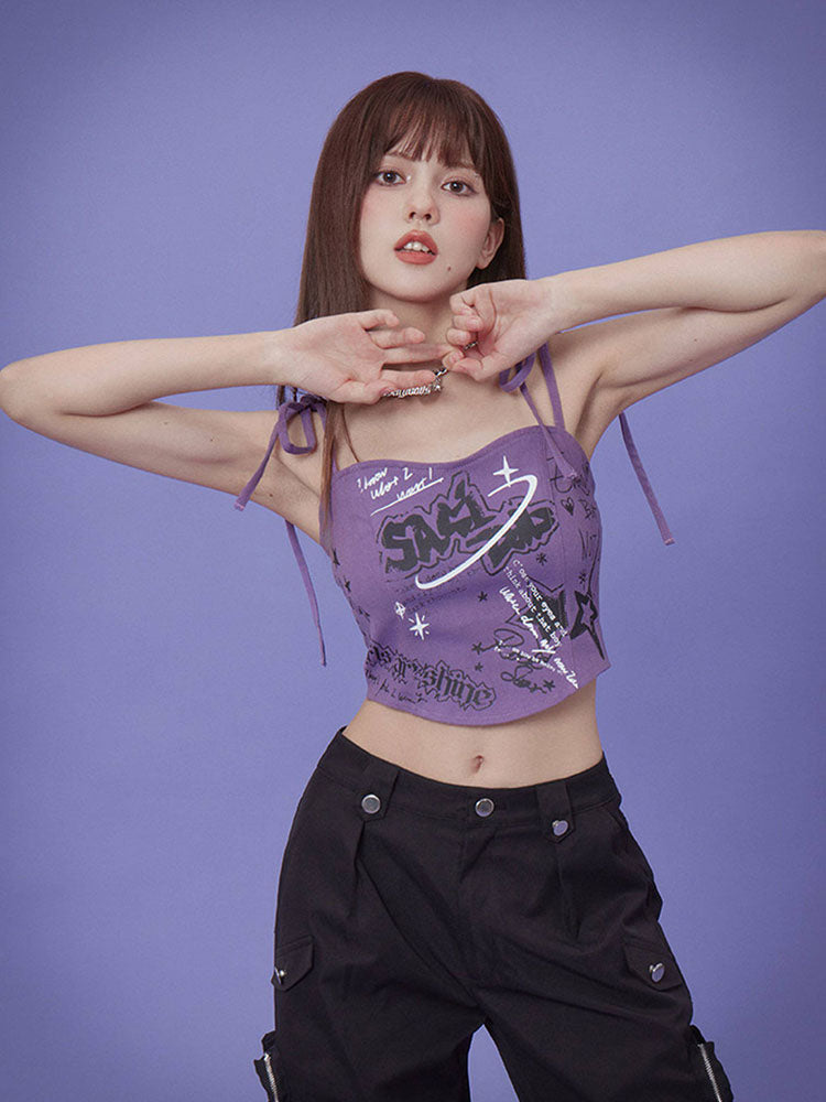 Vibrant Purple Graffiti Strappy Top