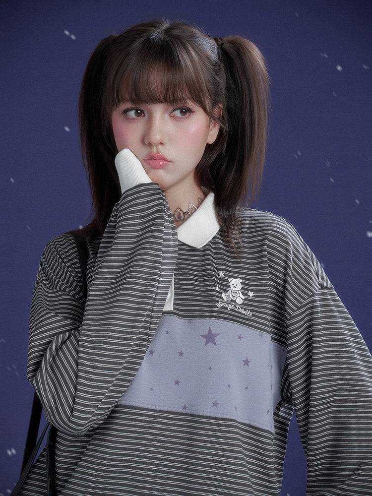 Preppy Striped Polo Top