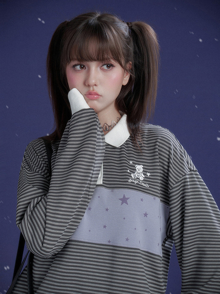 Preppy Striped Polo Top