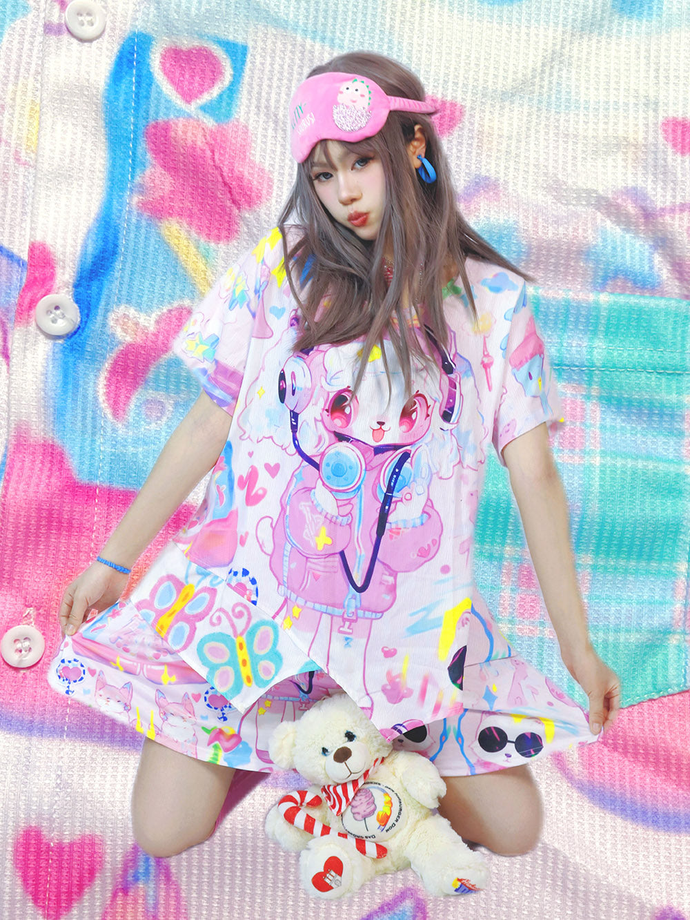 Pastel Lamb Graphic Asymmetrical T Shirt