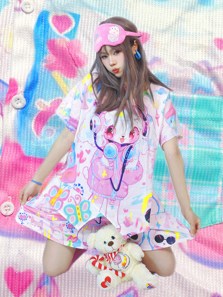 Pastel Lamb Graphic Asymmetrical T Shirt