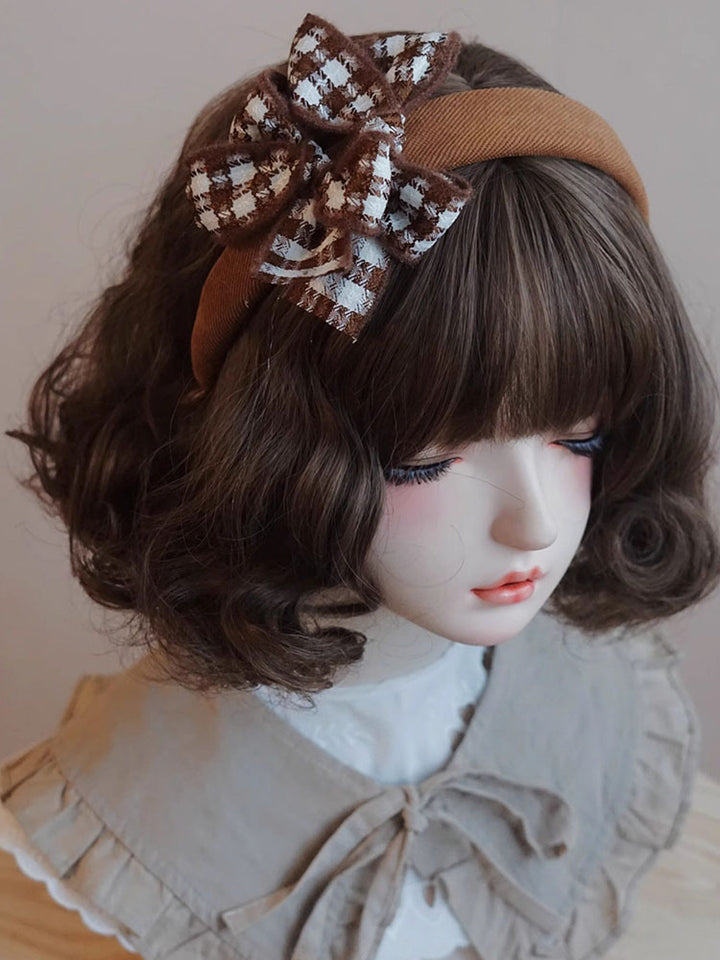 Brown Houndstooth Bow Padded Headband