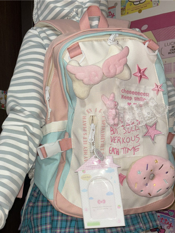 Pastel Pink Mint Colorblock Backpack