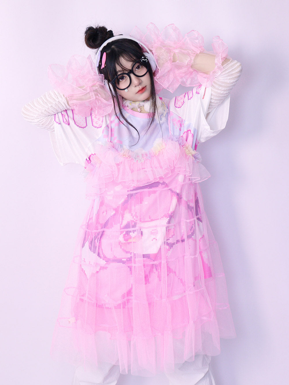 Pink Sheer Ruffle Tiered Cami Dress