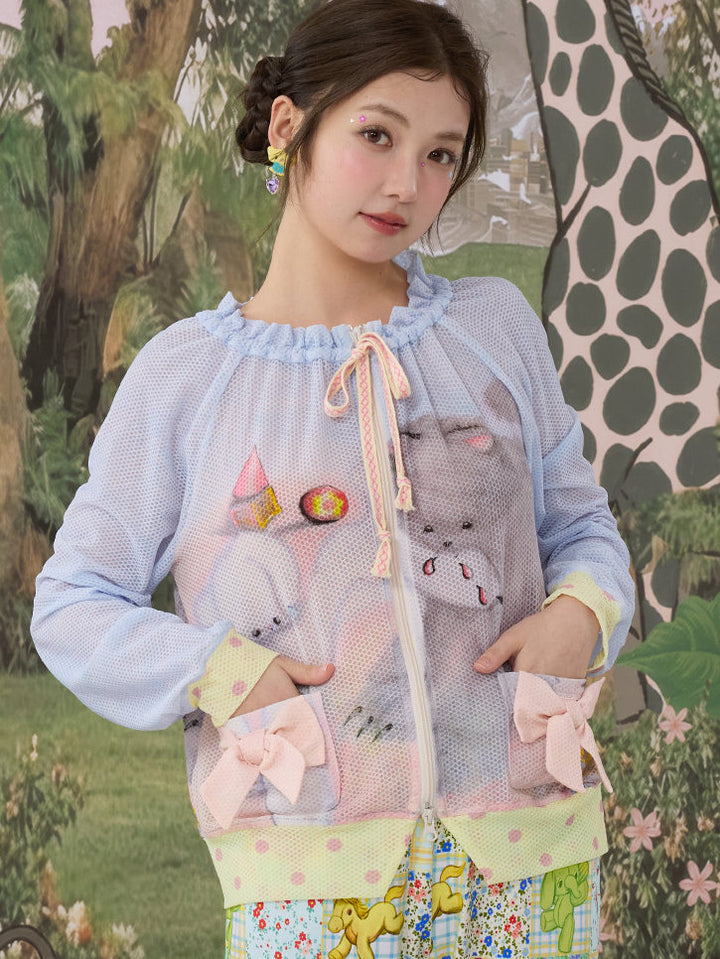 Cute Bunny Mesh Zip-Up Jacket