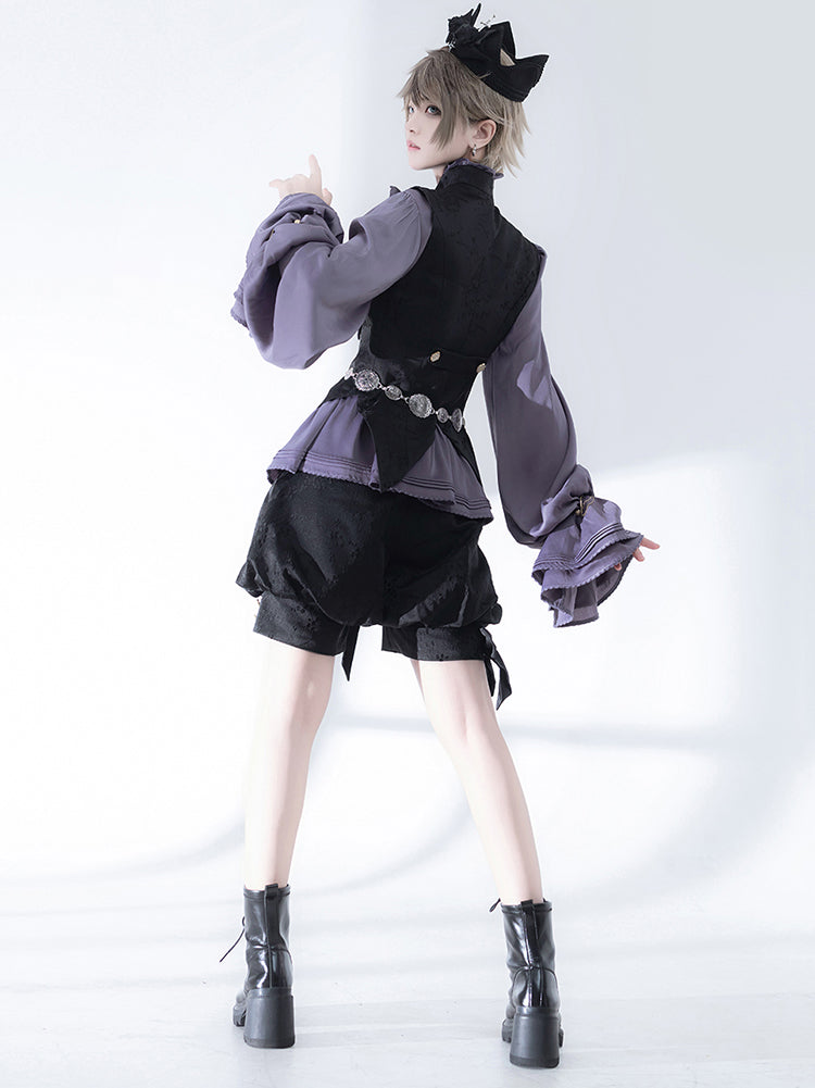 Black Floral Vest with Bow Accent