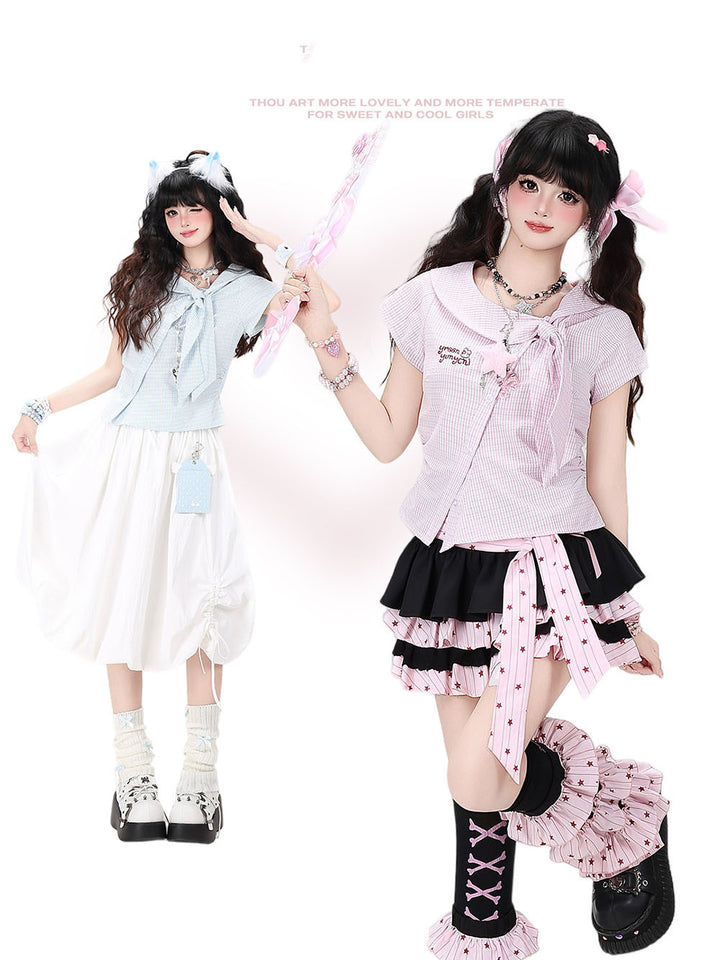 Pastel Plaid Sailor Bow Shirt