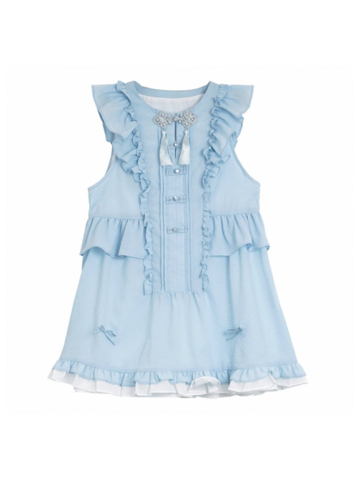 Light blue fusion layered design shirt dress skirt