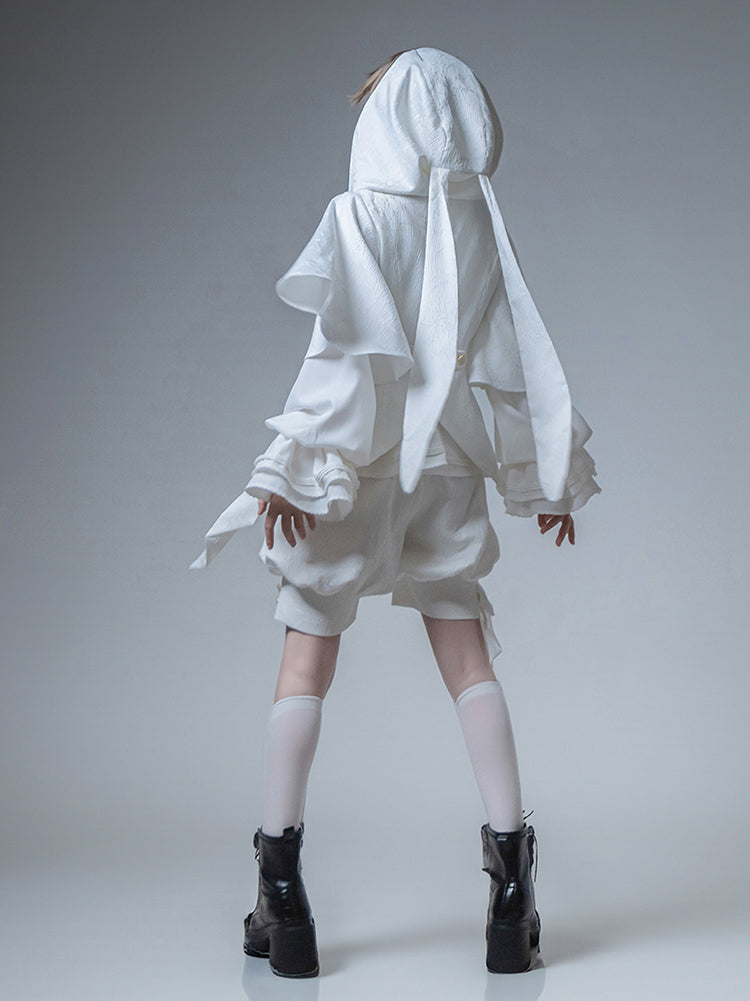 White Cute Bunny Ear Coat / Pants / Shorts