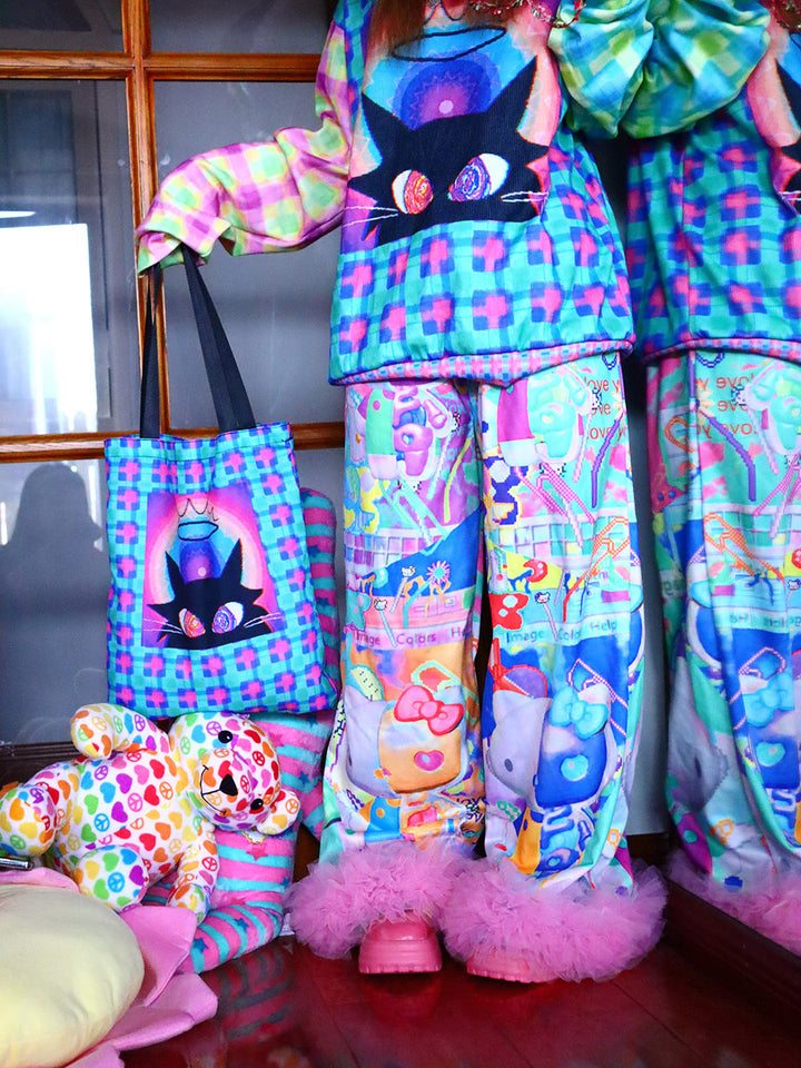 Colorful Character Fluffy Trim Pants