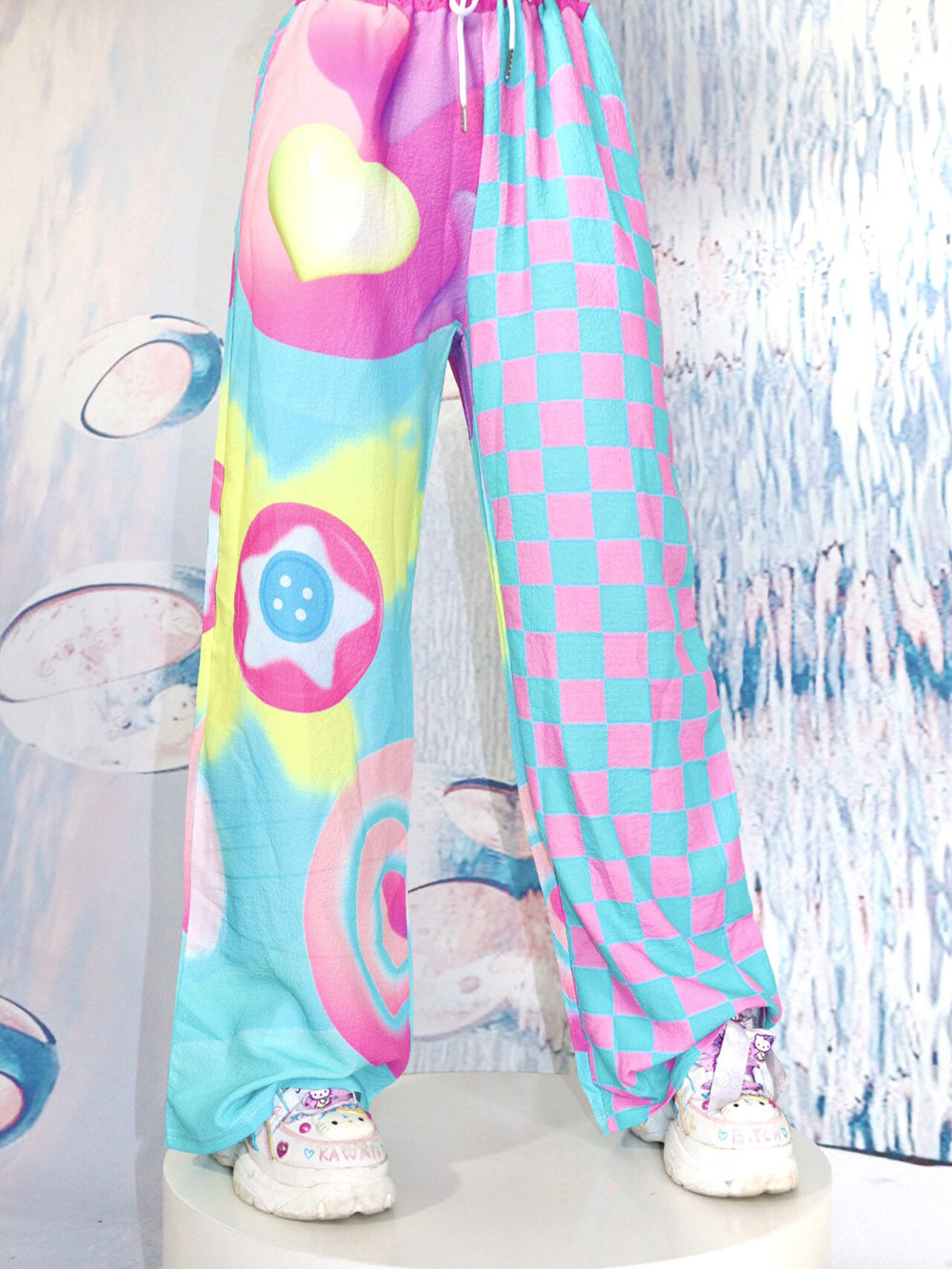 Pastel Checkerboard Wide Leg Pants