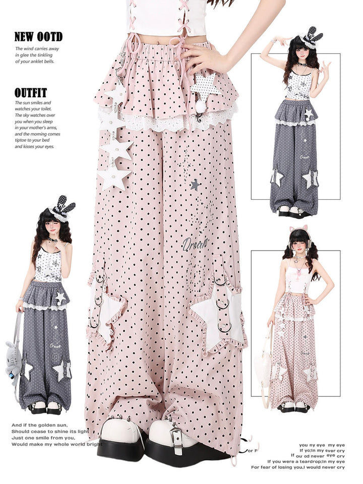 Polka Dot Star Pocket Wide Leg Pants