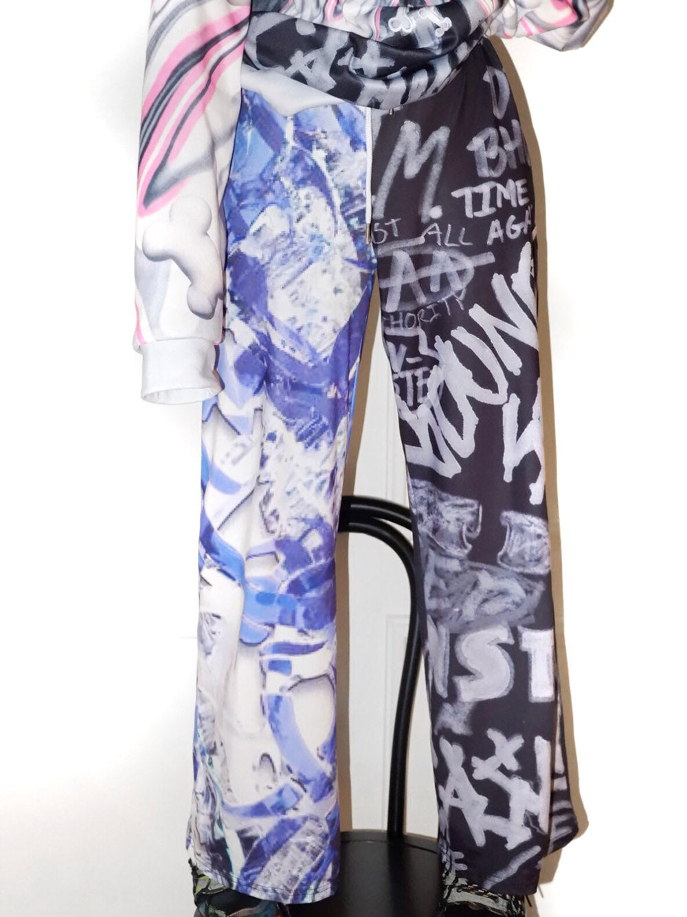 Blue Black Graffiti Wide Leg Pants
