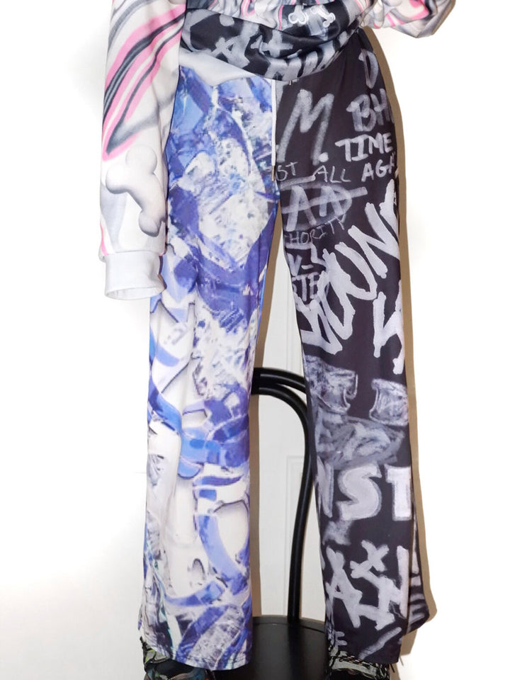 Blue Black Graffiti Wide Leg Pants