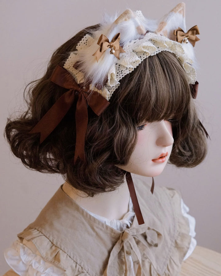 Lolita Brown Bow Bell Cat Ear Headband