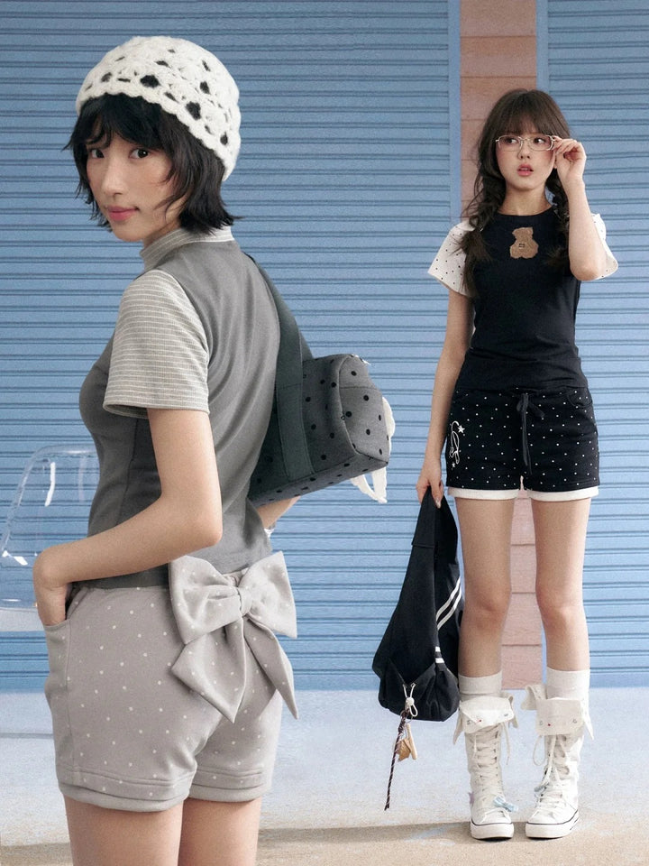Polka Dot Wing Graphic Drawstring Shorts