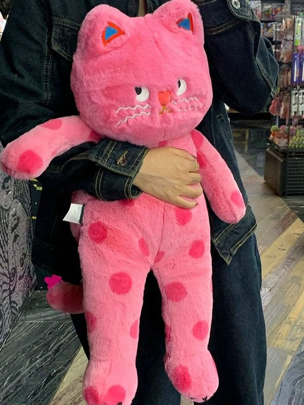 Pink Polka Dot Cat Plush Toy
