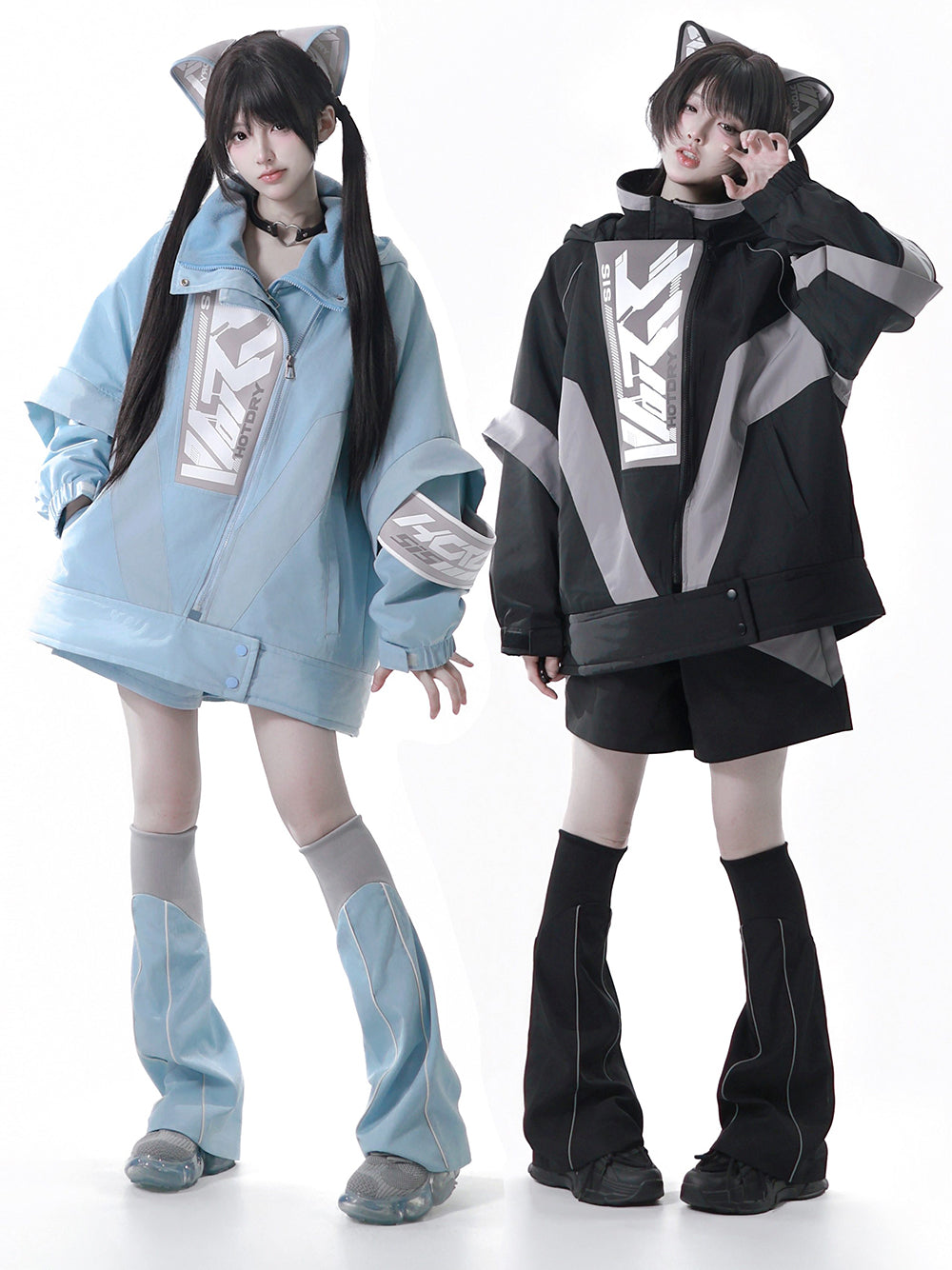 Apocalypse Techwear Cyber Y2K Cat Ear Jacket Shorts Leg Warmers Headband