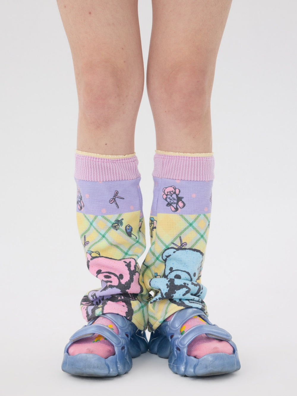 Pastel Bear Plaid Slouch Socks