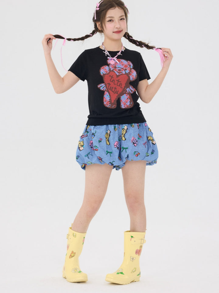 Pastel Bear Print Bubble Shorts