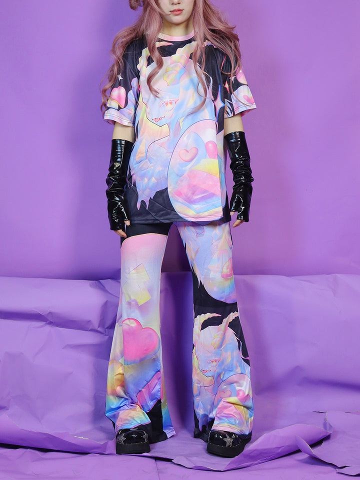 Pastel Anime Girl Flare Pants