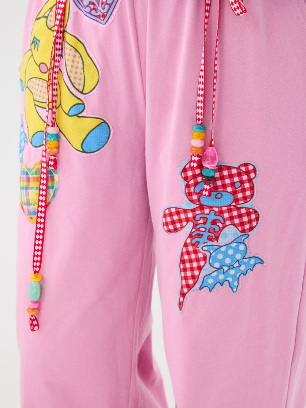 Pink Teddy Bear Patch Wide Leg Pants