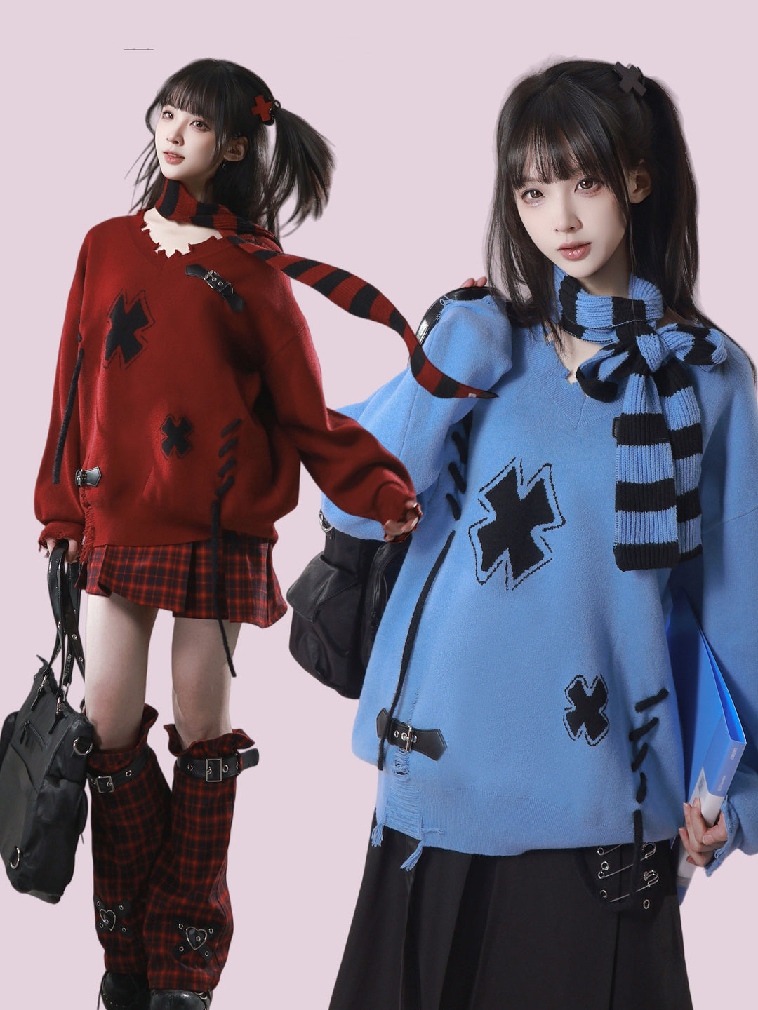 Grunge Distressed Cross Knit Sweater