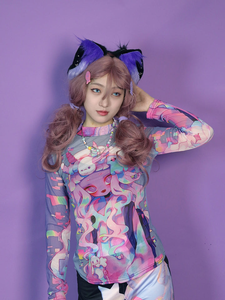 Pastel Anime Graphic Long Sleeve Top