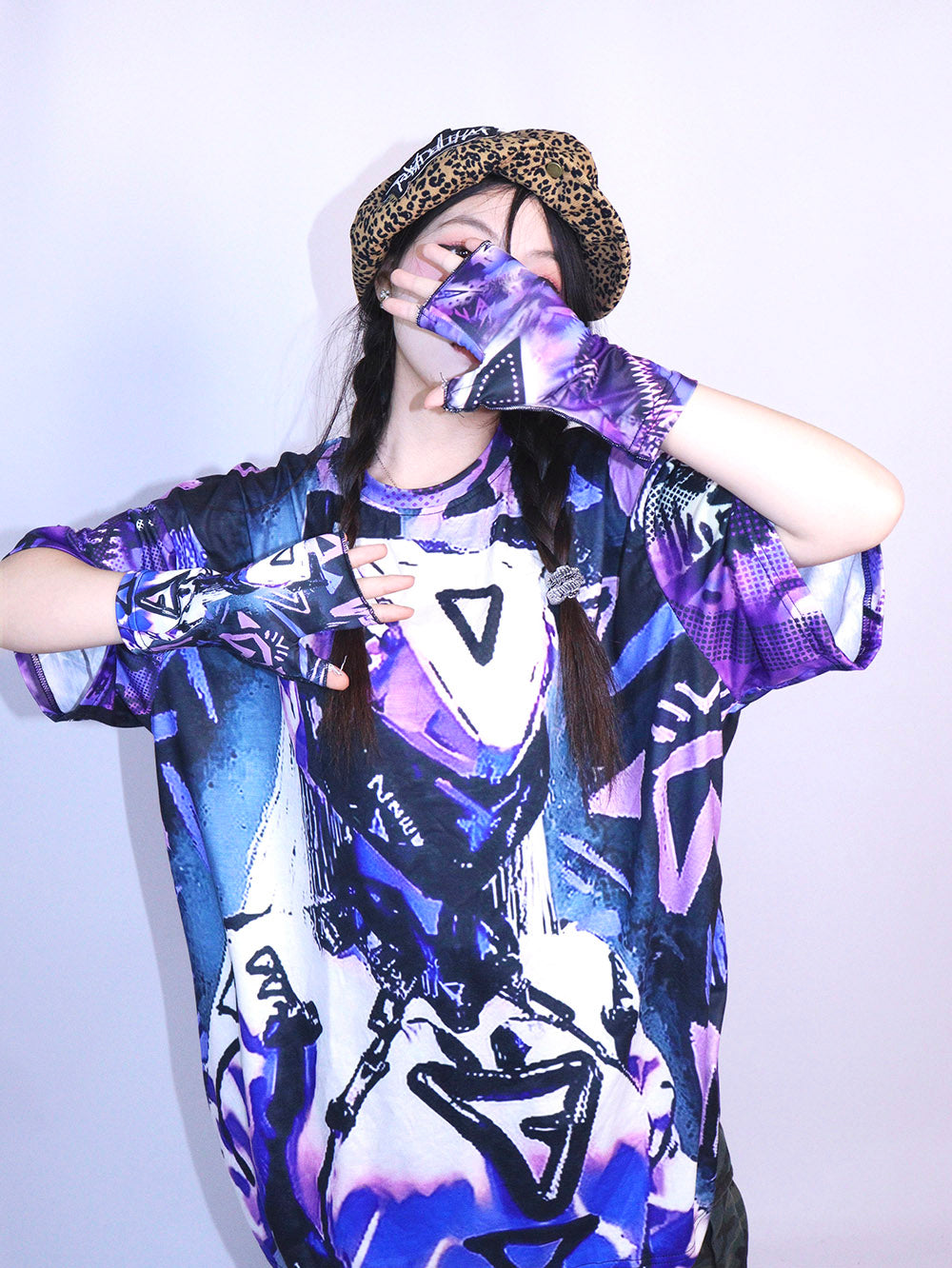 Purple Cyber Graphic Oversized T Shirt