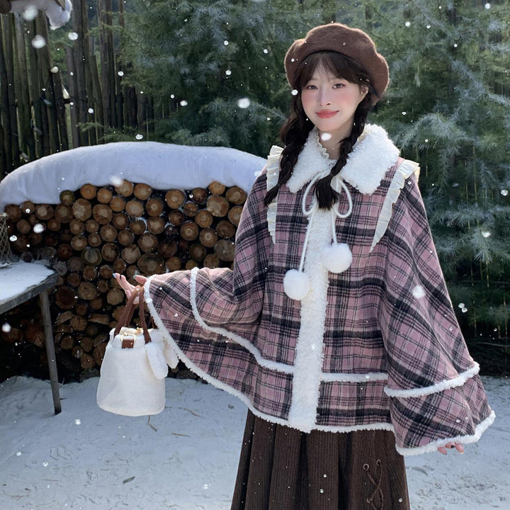 College-style Plaid Cape