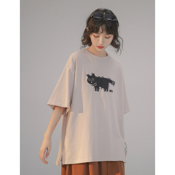 Summer Cartoon Cat Printed Short-sleeve Round-neck T-shirt