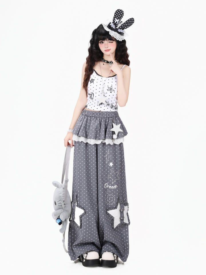 Polka Dot Star Pocket Wide Leg Pants
