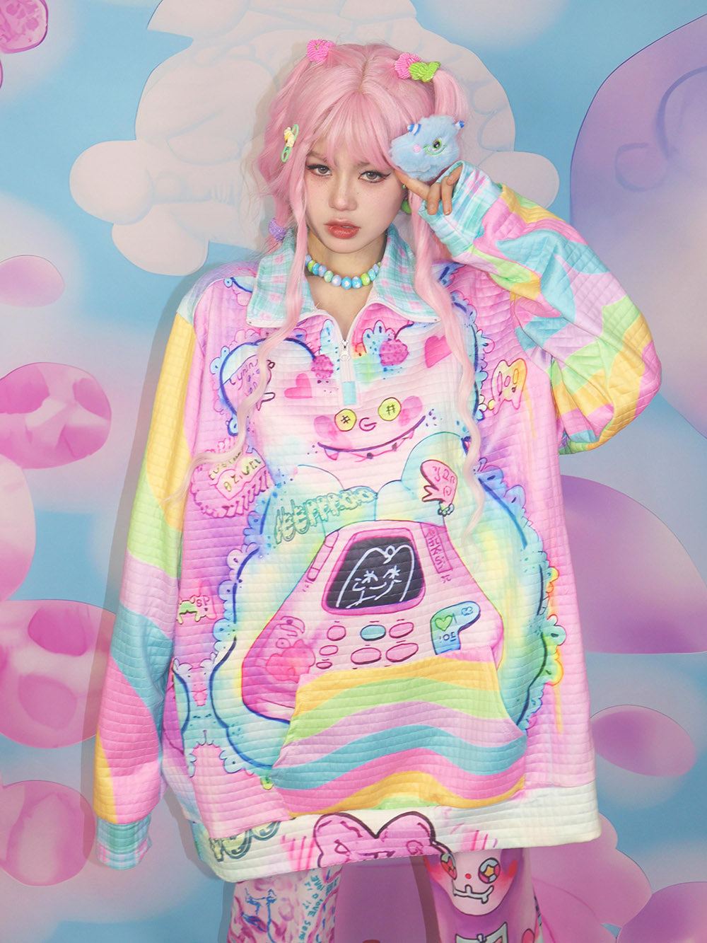 Pastel Cartoon Phone Quarter Zip Sweatshirt