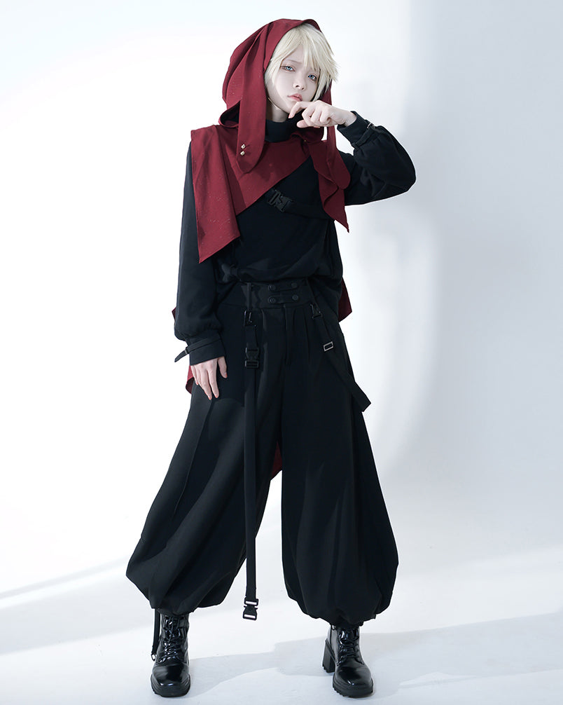 Stylish Burgundy Hooded Cape with Embellishments