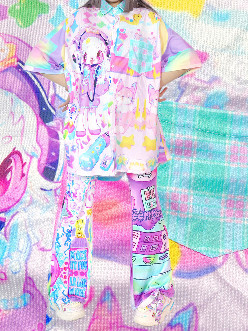 Kawaii Pastel Cartoon Button Up Shirt