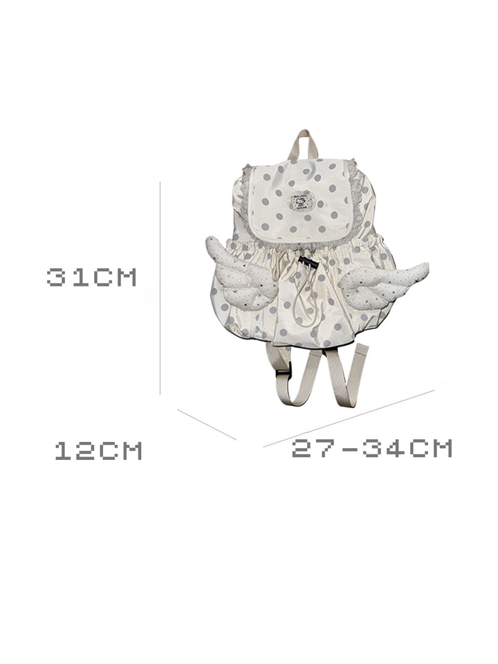 Cream Polka Dot Angel Wings Drawstring Backpack