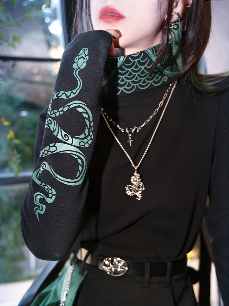 Chinese-style Printed High-neck Cotton Top