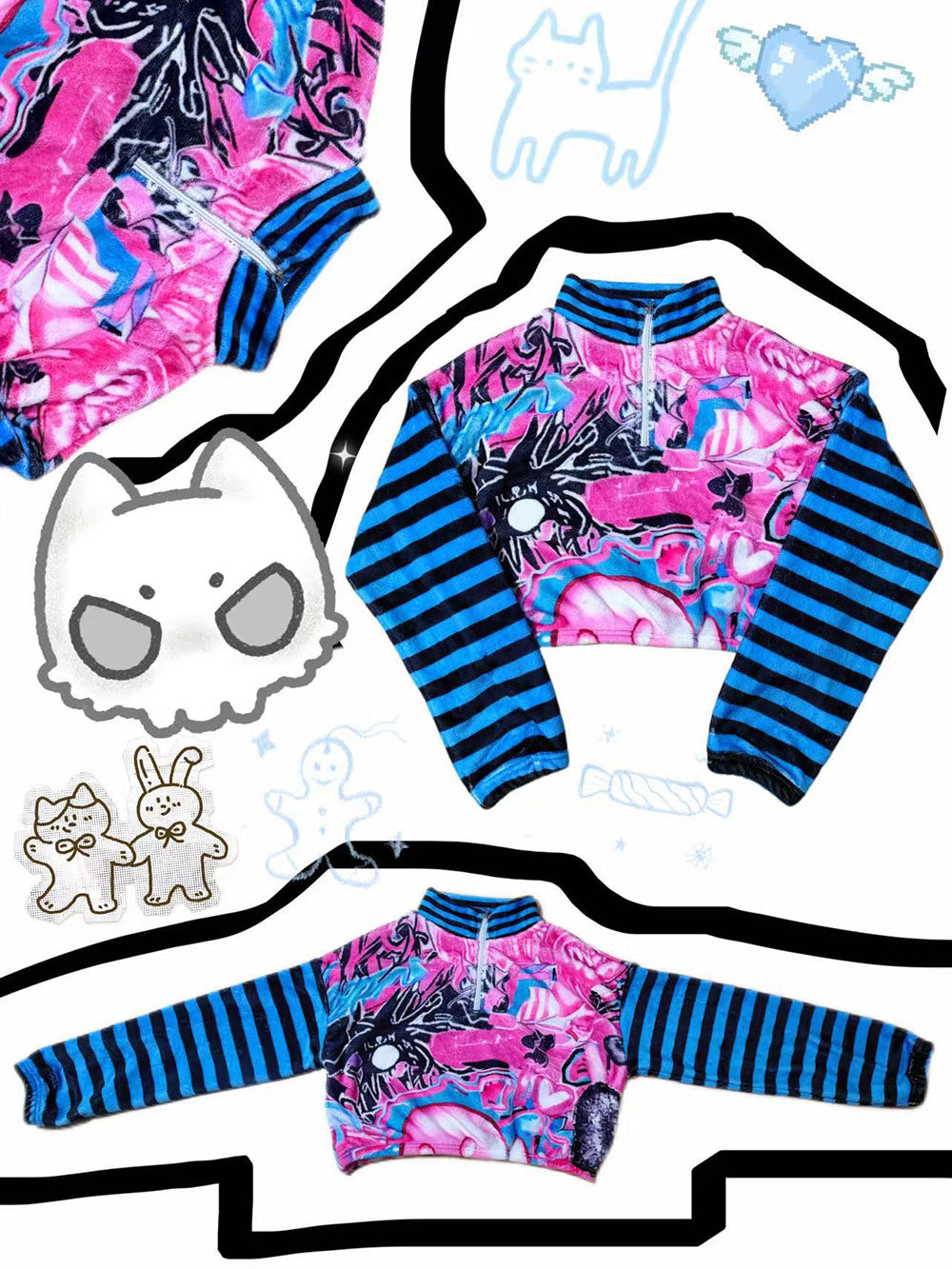 Graffiti Quarter Zip Crop Sweatshirt