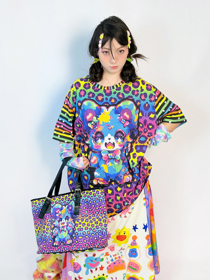 Rainbow Leopard Cartoon Bear T Shirt