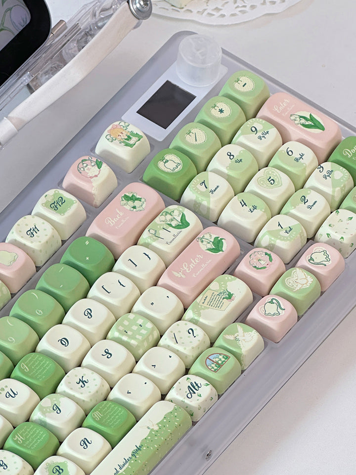 Cute Lily of the Valley Pastel Keycap Set for Mechanical Keyboards