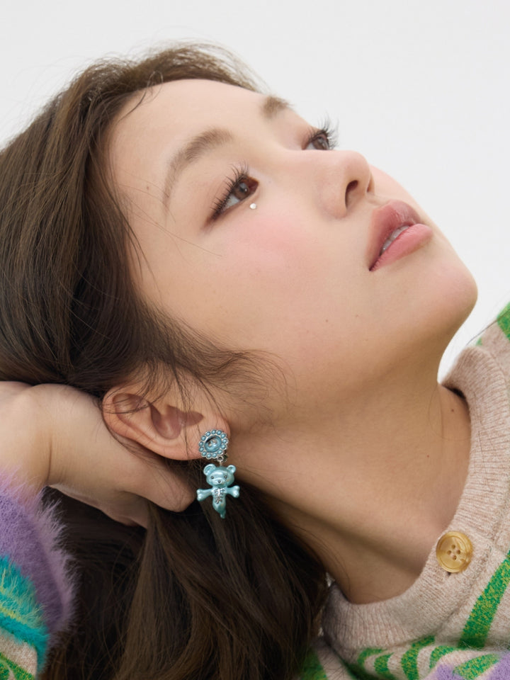 Pearl Bear Drop Stud Earrings