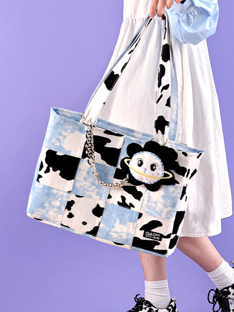 Cow Pattern Block Tote Bag